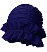 Ewanda store Cute Large Pleated Nylon Cloth Swim Cap for Women Swimming,Swimming Cap Comfort Hot ...