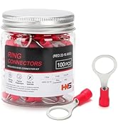 HKS 100PCS Insulated Ring Terminal 3/8" Red 22-16 AWG - M10 - Tinned Red Copper - Electrical Wire...