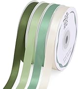 woric 120 Yards Sage Green Satin Ribbon 3/8 Inch x 4 Rolls, 30 Yd/Roll Craft Thin Ribbon for Grad...