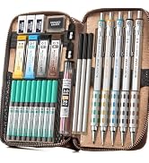 Nicpro Blocky Gear Metal Mechanical Pencil Set in Leather Case, 29PCS Art Drafting Pencils 0.3, 0...