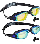 Keary 2 Pack Anti-Fog Swim Goggles for Adult Youth Kids 6+, Anti-UV Waterproof Triathlon Pool Gog...