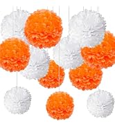 CC wonderland zone Orange and White Paper Pom Poms,Orange White Tissue Pom Poms Hanging Decoratio...
