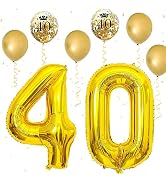 Gold 40th Birthday Balloons, 40th Birthday Decoration for Women with 12 Inch Birthday Print Confe...