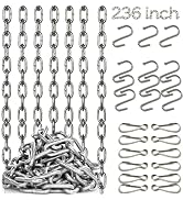 riergift 19.7 ft Galvanized Steel Hanging Chain with Hooks, 1/10" Heavy Duty Rustproof Metal Chai...