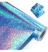 Juertime Blue Wrapping Paper Roll, Metallic Holographic Star Gift Wrap -17 Inches X 32.8 Feet