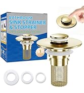 Bathroom Sink Drain Strainer, Pop-Up Bathroom Sink Stopper with Removable Stainless Steel Hair Ca...
