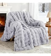 Exclusivo Mezcla Faux Fur Throw Blanket for Couch, Luxury Reversible 3D Rabbit Bubble Fur Fuzzy T...