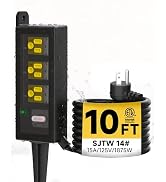 Iwister Outdoor Extension Cord, 3 Wide Outlets, 1875W/15A, 10FT 14AWG Heavy Duty SJTW Power Strip...