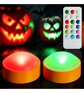 Yakpo 2 Pack Halloween Color Changing Pumpkin Lights with Remote and Timer | Orange Jack-O-Lanter...