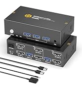 KVM Switch 2 Monitors 2 Computers 8K@60HZ HDMI+Displayport Dual Monitors KVM Switcher for 2 PC/La...