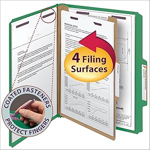 smead classification file folders letter size, closeup, available in 7 colors, 4 filing surfaces