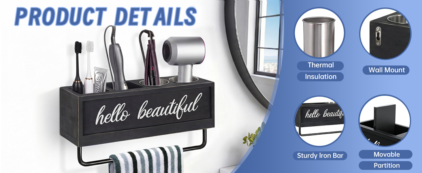 Hair Tools and Styling Organizer with Towel Bar