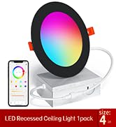 SikSog Black Smart Recessed Lighting 4 Inch RGBCW Color Changing 12W LED Downlight with Junction ...