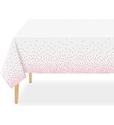 QIKSION 3 Pack White and Pink Dot Plastic Tablecloth, Waterproof Disposable Party Table Cloths fo...