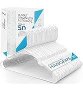 Beddora Plastic Hangers 50 Pack,White Clothes Hangers for Closet Organization and Storage Space-S...