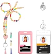 Women Lanyard with id Badge Holder,Silicone Wooden Beaded Lanyard for ID Badges Keys,Cute Breakaw...