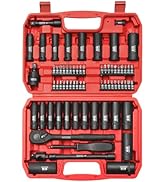 WIILDIS 70pcs 3/8" Drive Impact Socket Set,Standard SAE(5/16 to 3/4-Inch) Metric Size(8-22mm), CR...