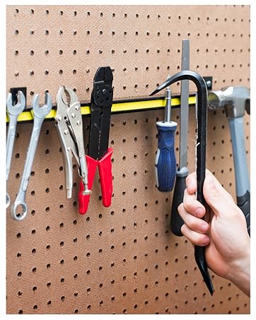 Image of a magnetic tool hanger bar with tools like wrenches, hammers, and pliers.