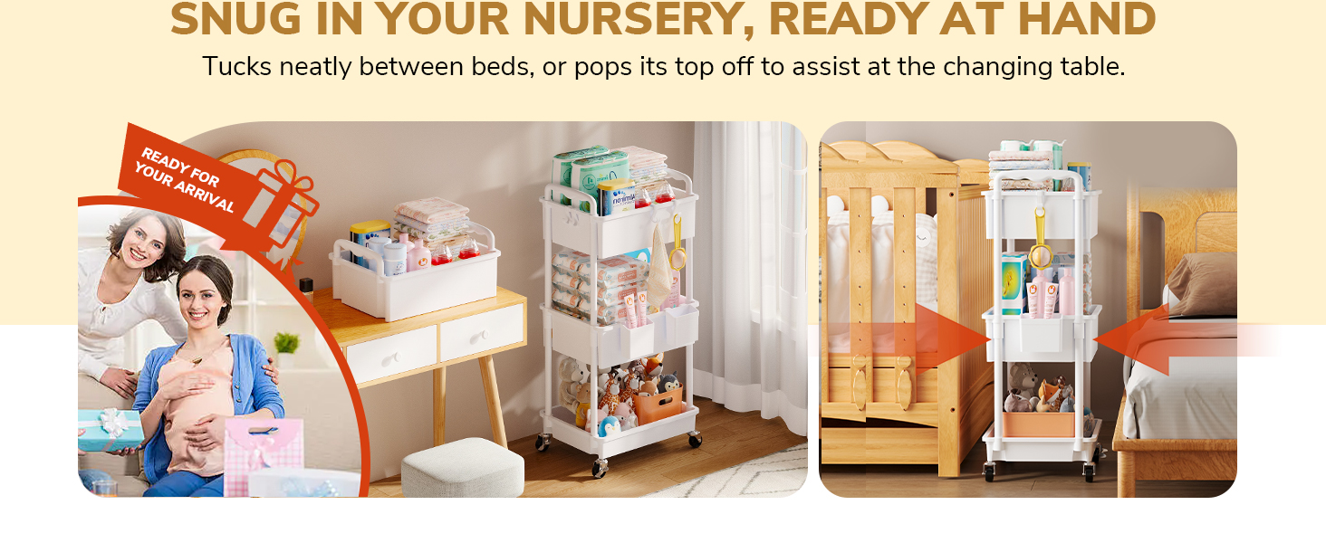Goovilla bedside cart,removable top basket, or tuck the organization cart neatly between beds