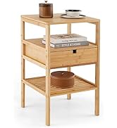 Giantex Bamboo Nightstand, Wood Side Table with Drawer and 2 Storage Shelves, Multifunctional Bed...