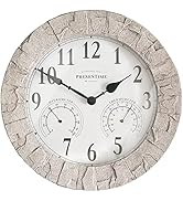PresenTime & Co Sandstone Outdoor Clock with Thermometer & Hygrometer as All in one Weather Stati...