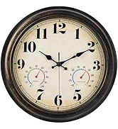 zyzamay 13 Inch Outdoor Clock with Thermometer and Hygrometer, Waterproof and Silent, Large Easy-...