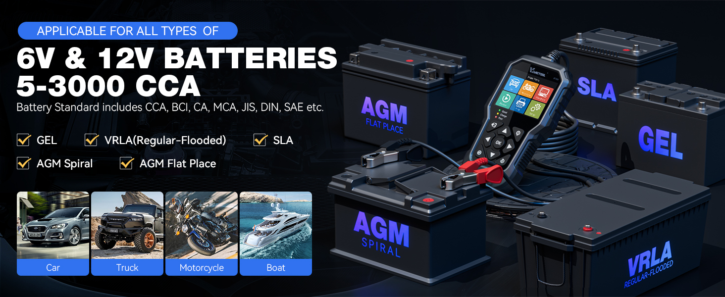 applicable for all types of 6v 12v batteries 5-3000CCA