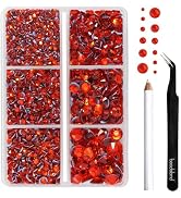 BEADSLAND Hotfix Rhinestones, 4000 PCS Orange Rhinestones for Clothes Crafts Mixed 6 Sizes with W...