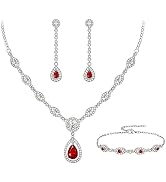 EVER FAITH Bridal Jewelry Set for Women, Stunning Teardrop Cubic Zirconia Birthstone Necklace Bra...