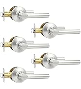 Brotima 5 Pack Passage Brushed Nickel Door Handles, Keyless Nickel Door Lever Non-Locking Lever S...