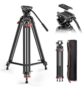 COMAN 74.4" Video Tripod, Heavy Duty Camera Tripod with Fluid Head and Aluminium Alloy Max Load 1...
