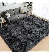 Lairep Large Area Rugs for Living Room Bedroom, 4x6 Feet Tie-Dyed Dark Grey Fluffy Shag Rugs, Ult...