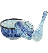 Japanese Ceramic Soup Bowls with Lid & Spoon Perfect for Miso Soup, This Set Includes Spoons & Li...
