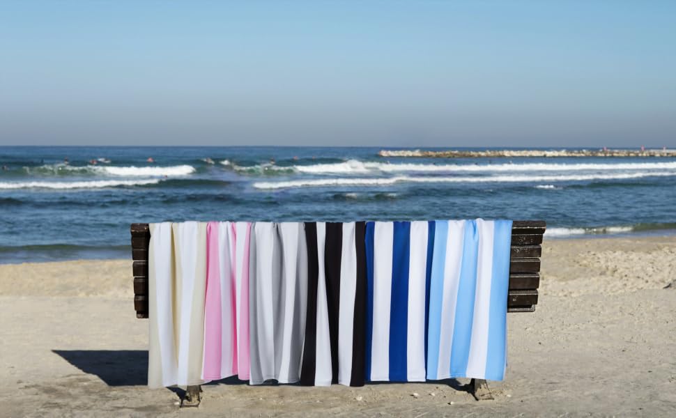 WILFA Extra Large Beach Towel,Oversized Mircofiber Towel 40'' x 71'', XL Striped Pool Towel Travel