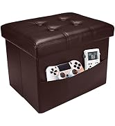 AmasSmile Ottoman with Storage,16" Folding Leather Foot Rest Chest,Brown | Storage Stool Ottoman ...