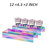 Sezanrpt Acrylic Shelf Riser 12x4.3x2 pack of 2, Iridescent Display Shelf 12” for Shoes, Glasses,...