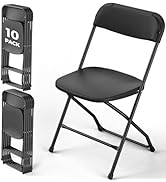 Folding Chairs 10 Pack, Black Folding Chairs for Outdoor Indoor, Plastic Folding Chairs with Stur...