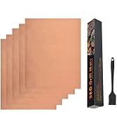 Dbbsfst 5 Pack Reusable Non-Stick Grill Mats, 500°F Heat-Resistant Copper BBQ Mat for Gas Charcoa...