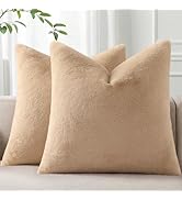 Pallene Faux Fur Plush Throw Pillow Covers 18x18 Set of 2, Luxury Soft Fluffy Cozy Decorative Pil...