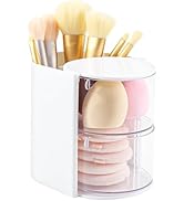 DASITON 2-Layer Makeup Brush Holder with Hair Accessories Organizer, Rotatable Desktop Organizer ...
