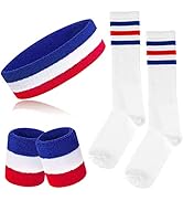5 Pieces Sweatbands Striped Socks Set Sports Headband Wristbands High Tube Socks 80s Accessories ...