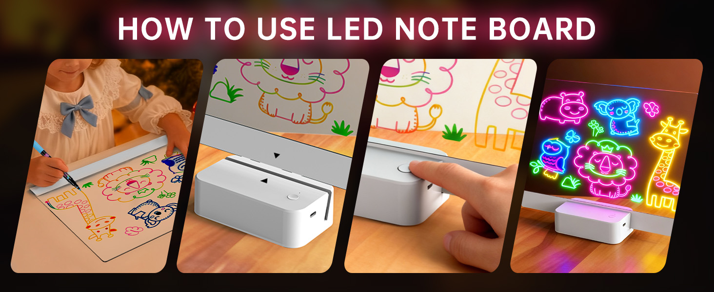 Rechargeable LED Note Board with 6 Colors & 5 Modes, Doodle Glow Drawing Board with Sketchbook
