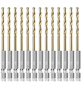 ROGAPER 13 Pcs 1/8" Titanium Coated Twist Hex Shank Drill Bit Set, 135 Degree Tip HSS Impact Dril...