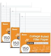 SUNEE Loose Leaf Paper, 450 Sheets, 3 Pack College Ruled Paper, 8 x 10-1/2 Inch Filler Paper, 3 H...