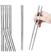 tiokin Metal Chopsticks 5 Pairs 9.5 Inch Premium Reusable Stainless Steel Chopsticks 304 Korean C...