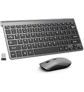 Wireless Keyboard and Mouse Combo, Mini Cordless Computer Silent Keyboard and Mouse Set 2.4GHz, A...