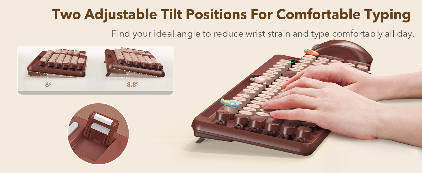 Stylish Typewriter Style Keyboard with Two-Position Adjustable Feet Reduces Wrist Fatigue WR