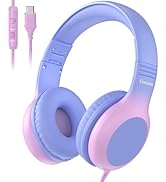 Cowyawn Upgrade USB Type C Kids Headphone for School, Over-Ear USB C Headphones Wired with Microp...