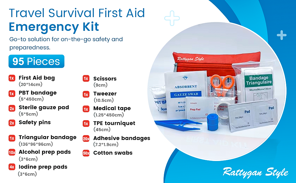 This first aid kit contains 95 pieces.