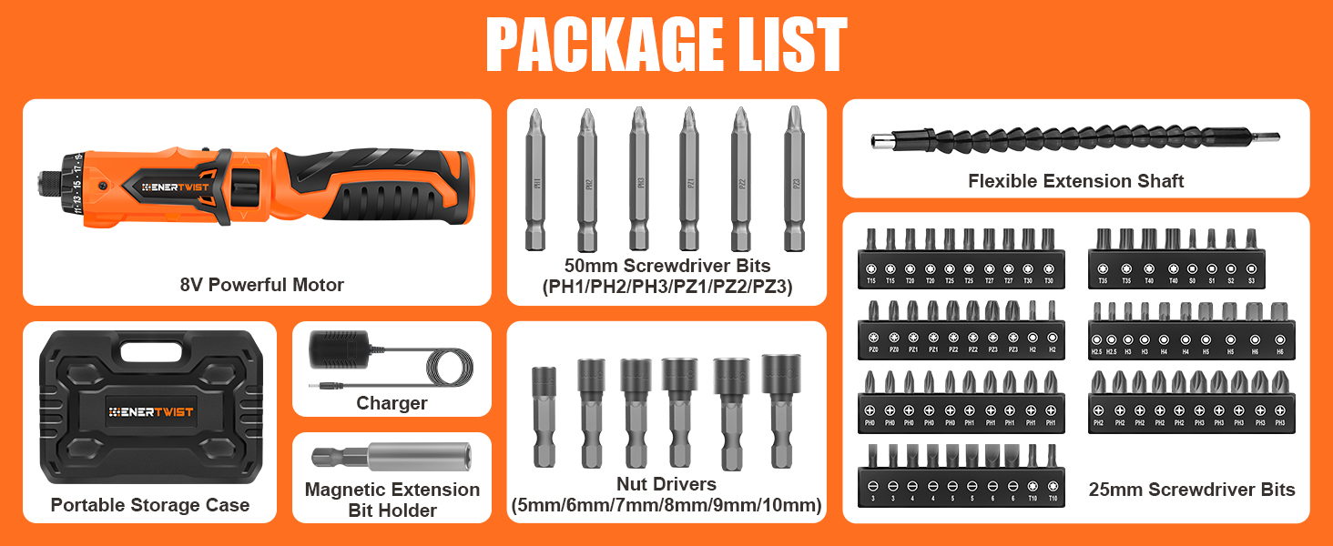 8V Cordless Electric Screwdriver Set with 1Hr Fast Rechargeable